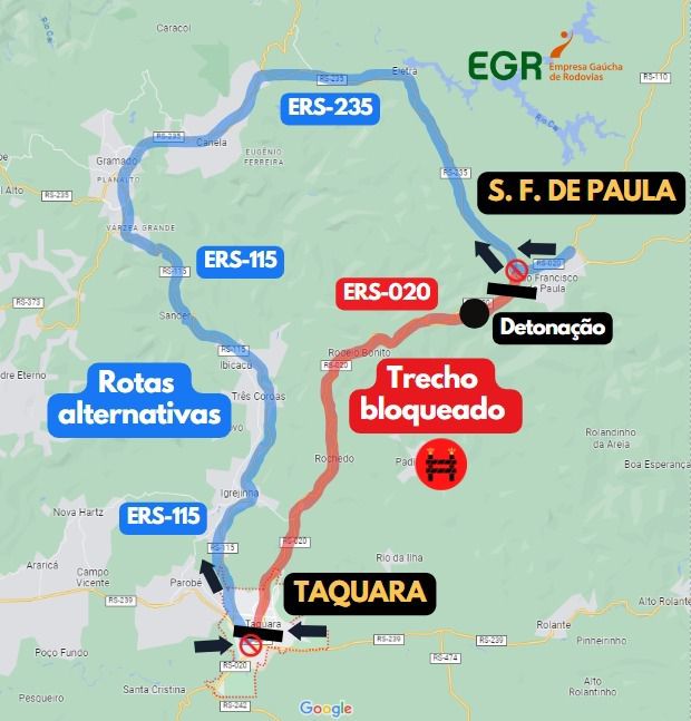 EGR alerta motoristas para bloqueio de trecho da ERS-020 na próxima segunda-feira (15)