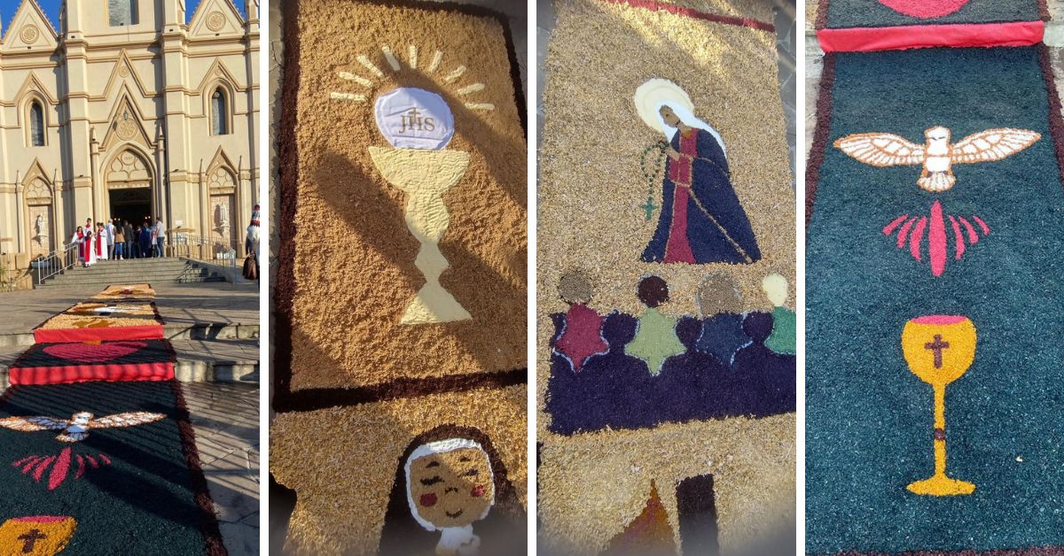 Tapetes de Corpus Christi são confeccionados na igreja central de Taquara