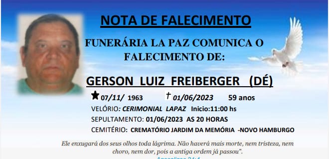 Falecimento | Gerson Luiz Freiberger (Dé)