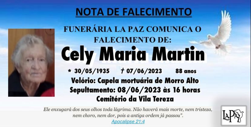 Falecimento | Cely Maria Martin