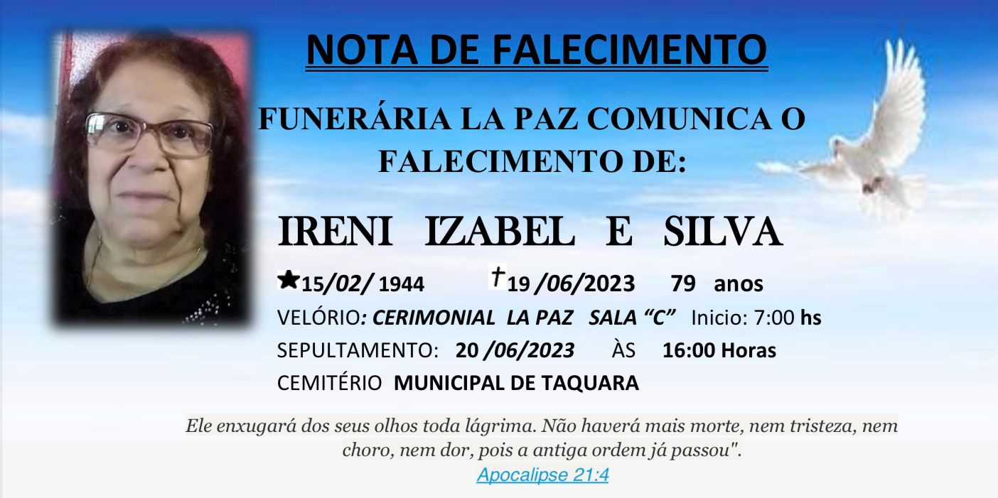 Falecimento | Ireni Izabel e Silva