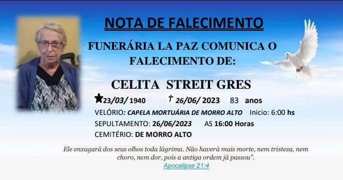 Falecimento | Celita Streit Gres