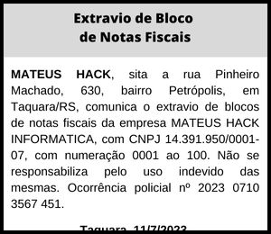 Extravio de notas | Mateus Hack Informática