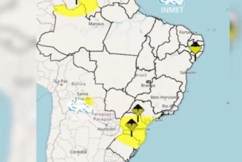 Inmet e Marinha emitem alerta para temporais, ventos de 100 km/h e ondas de 4 mts, em SC e no RS