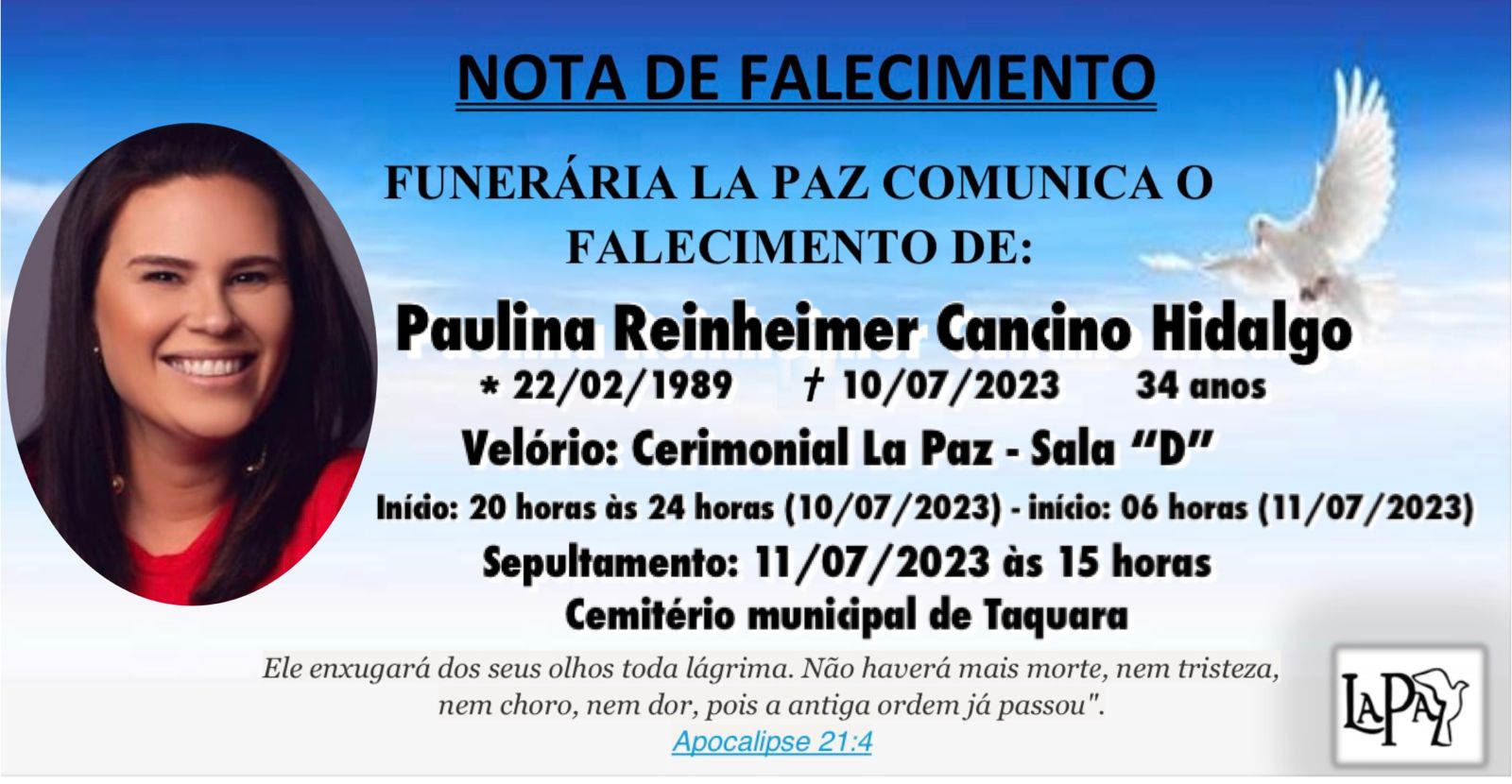 Falecimento | Paulina Reinheimer Cancino Hidalgo