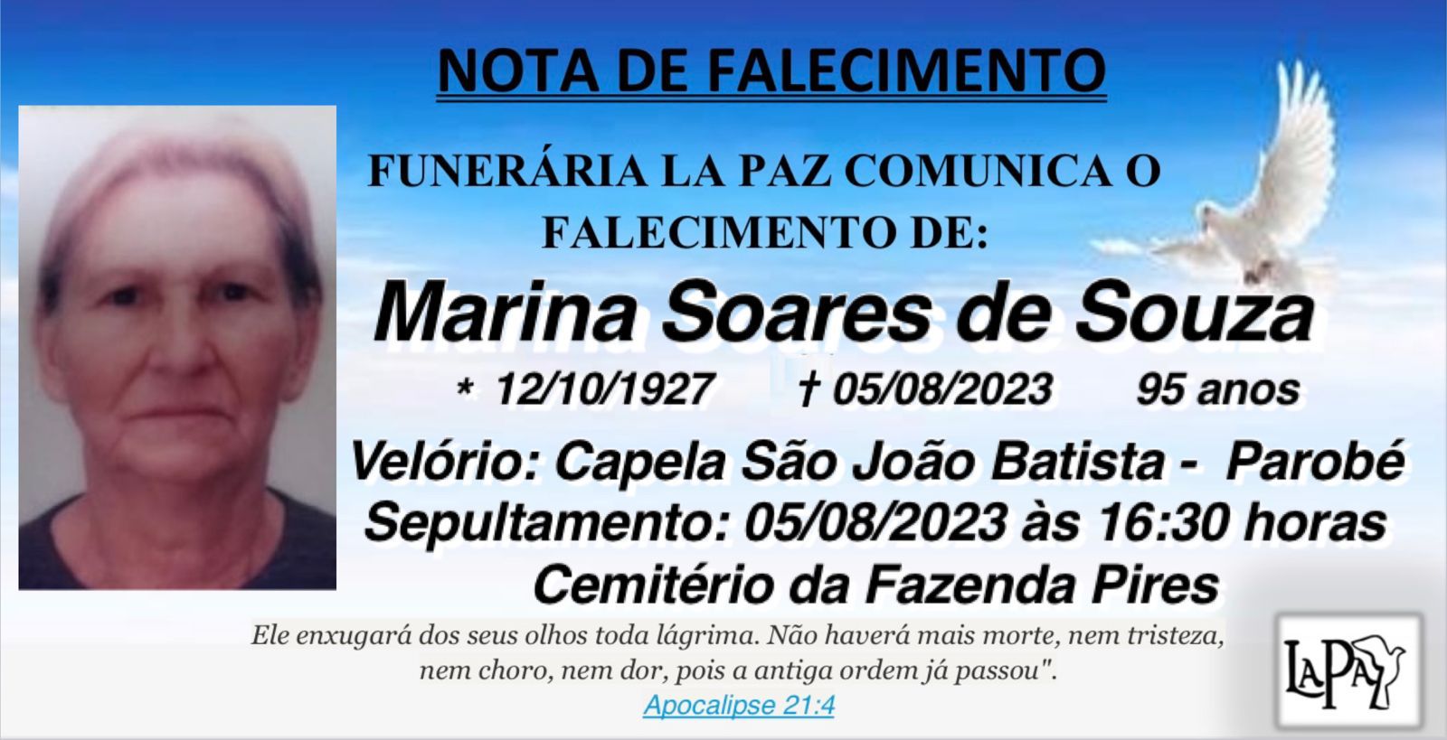 Falecimento | Marina Soares de Souza