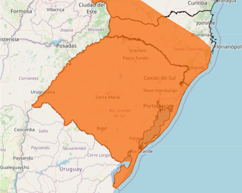 Inmet divulga alerta laranja para tempestade em regiões do Rio Grande do Sul