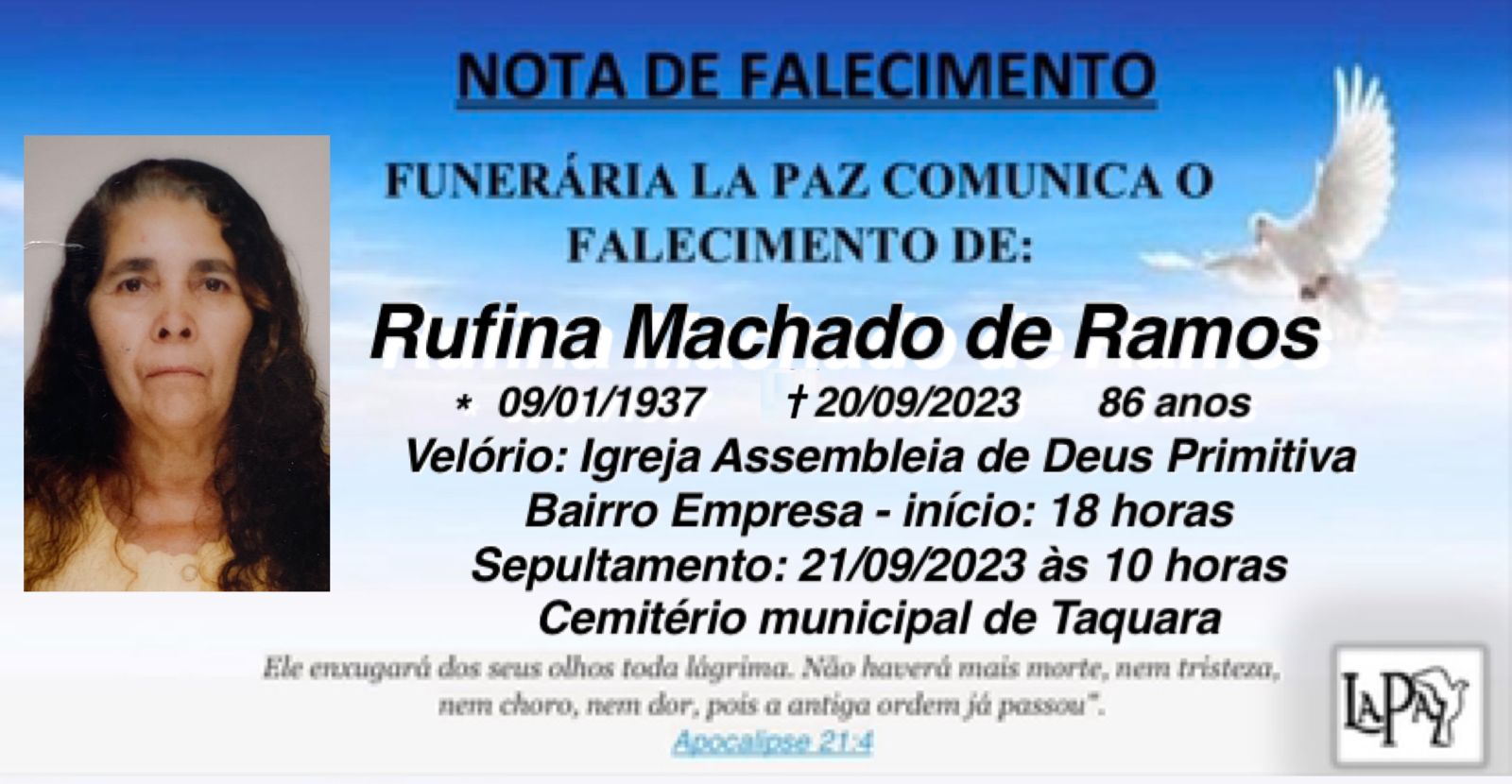 Falecimento | Rufina Machado de Ramos