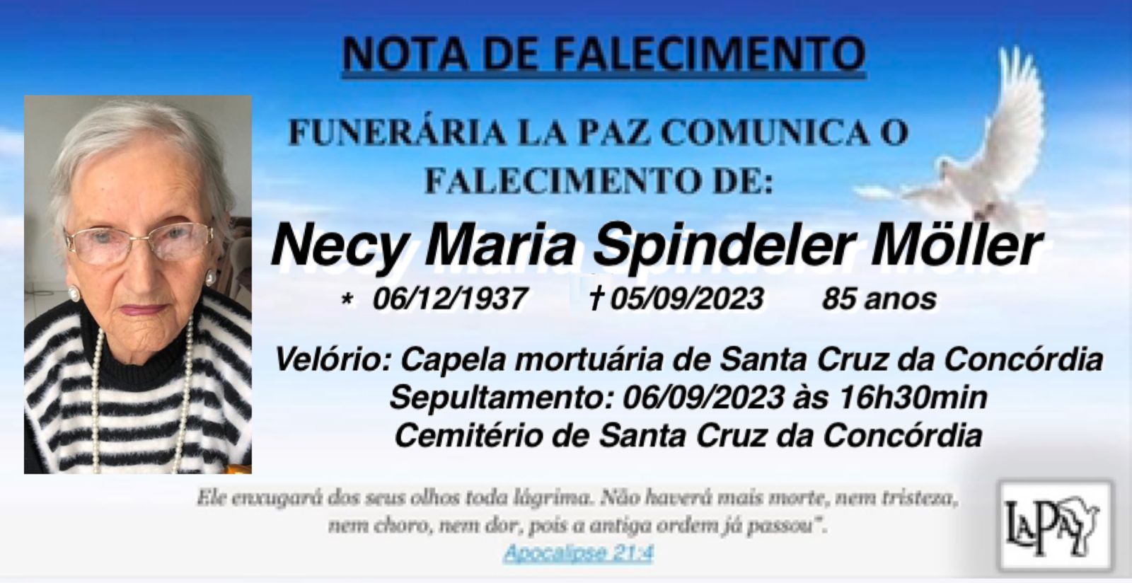 Falecimento | Necy Maria Spindeler Möller