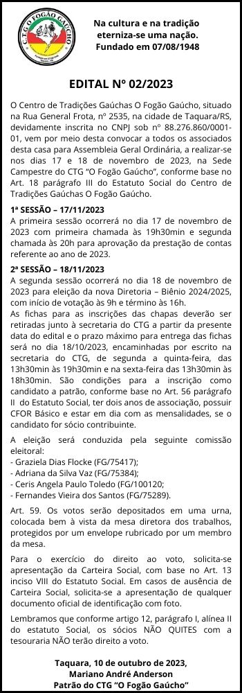 Edital CTG O Fogão Gaúcho