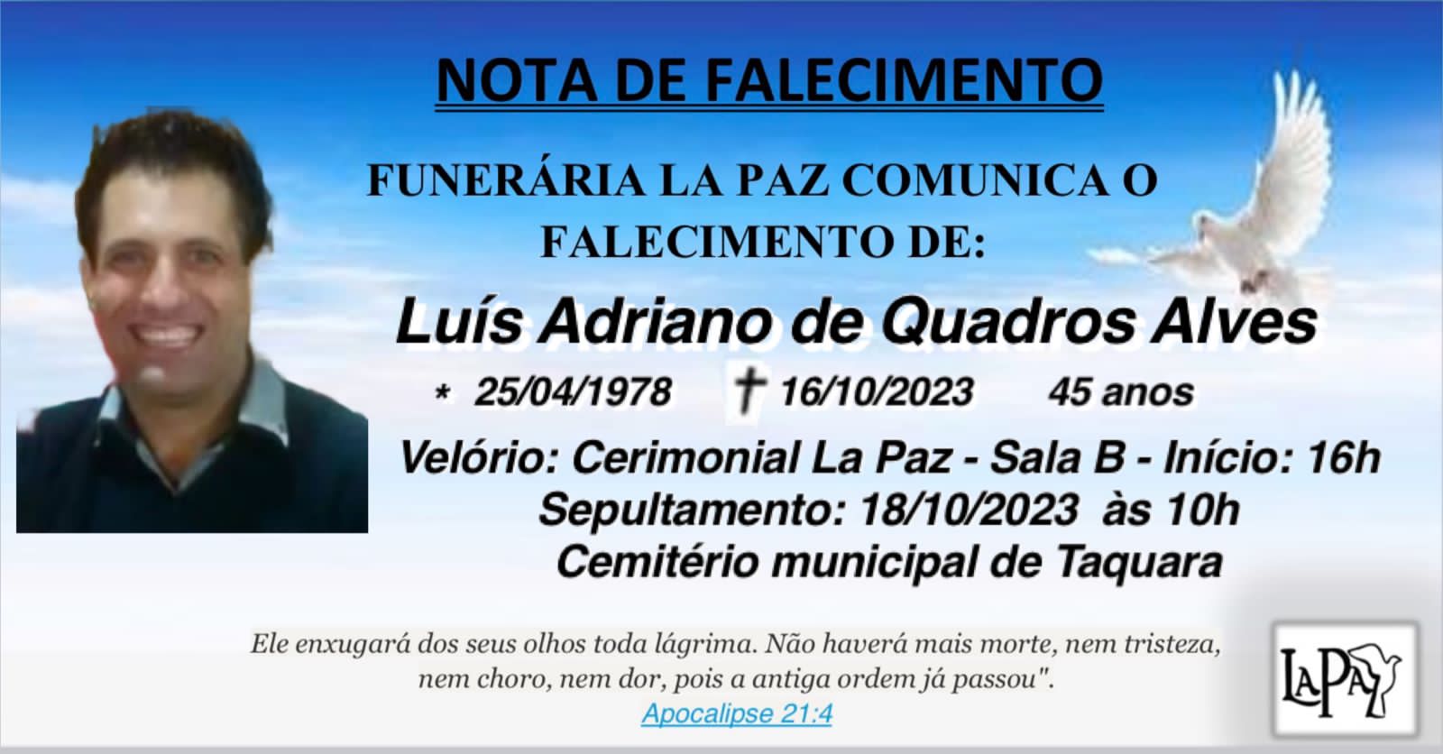 Falecimento | Luís Adriano de Quadro Alves