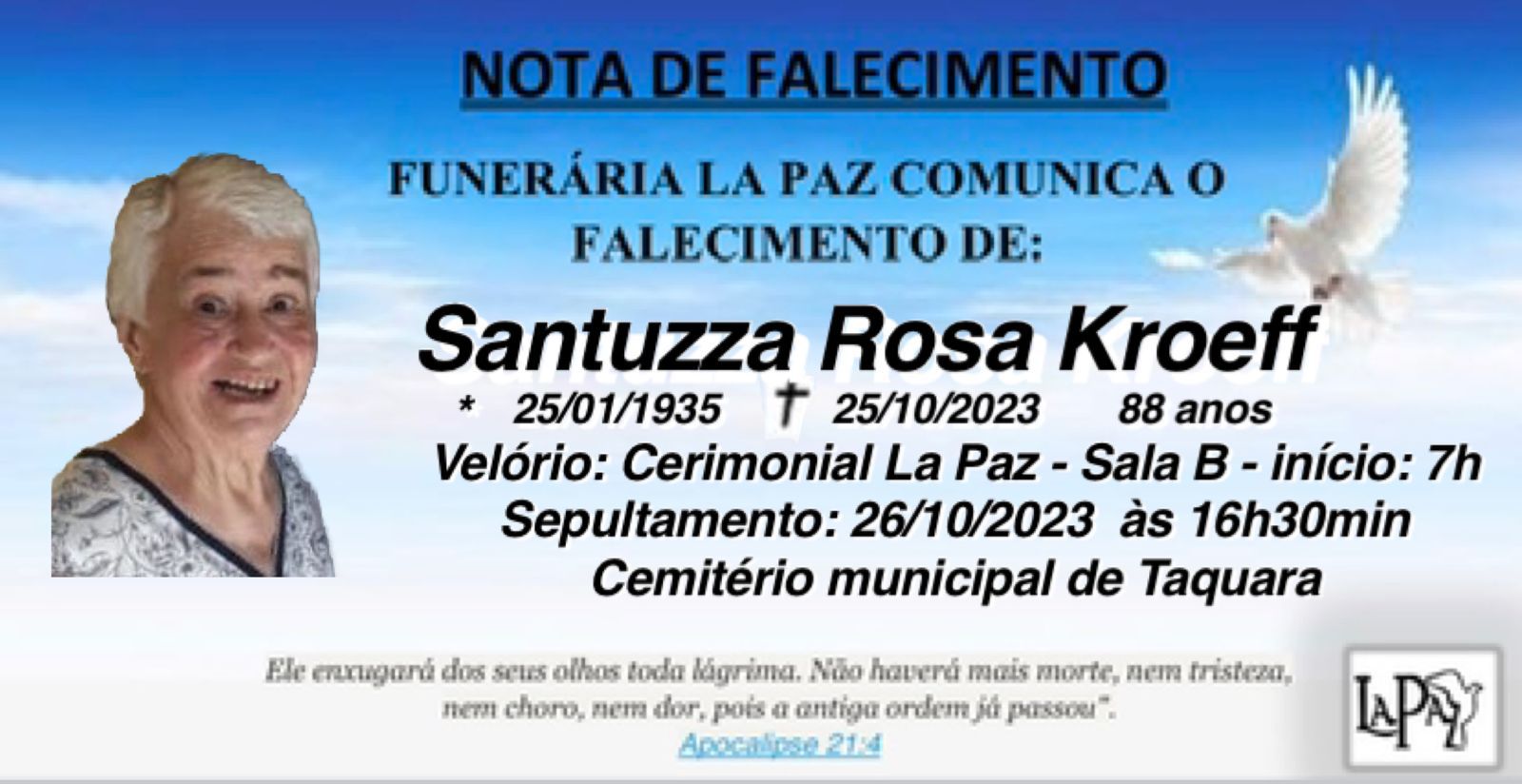 Falecimento | Santuzza Rosa Kroeff