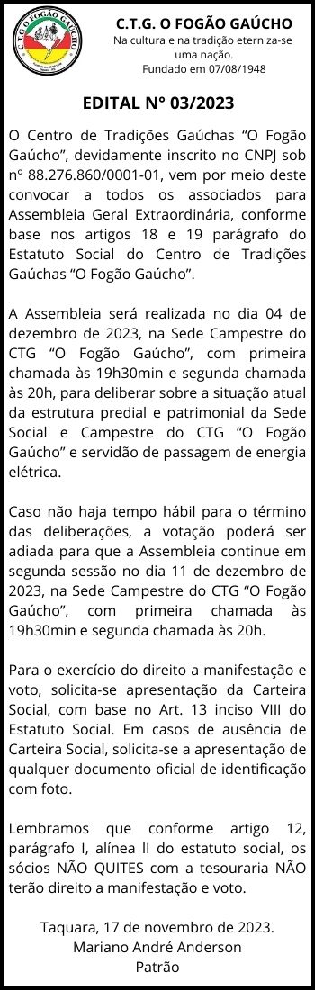 Edital CTG O Fogão Gaúcho