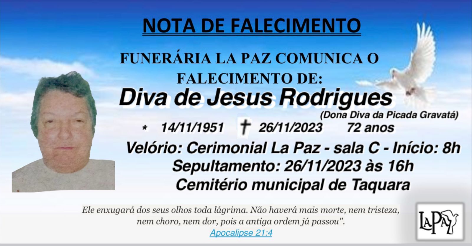 Falecimento | Diva de Jesus Rodrigues