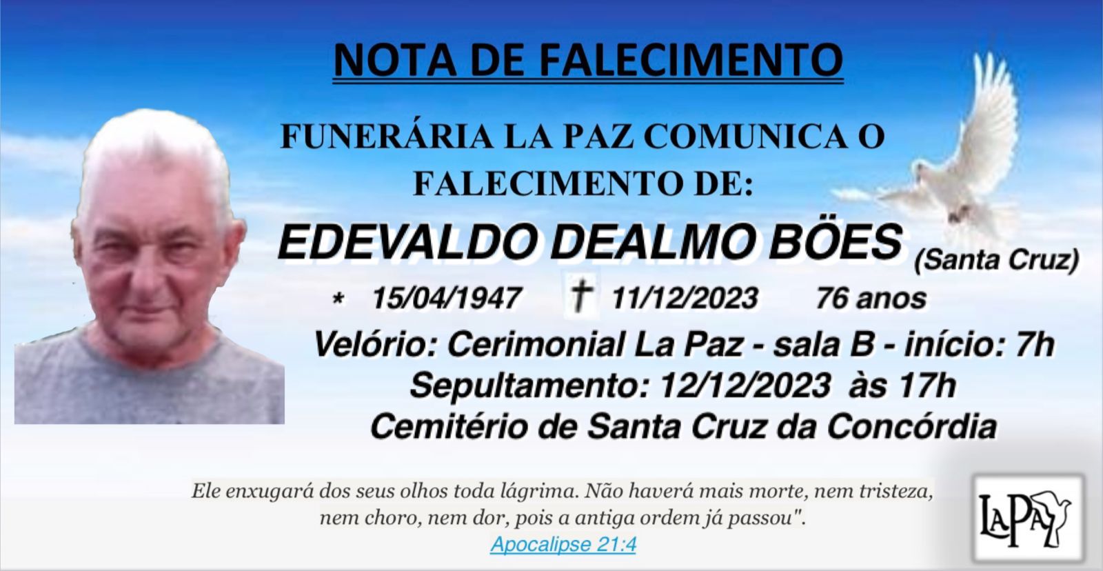 Falecimento | Edevaldo Dealmo Böes