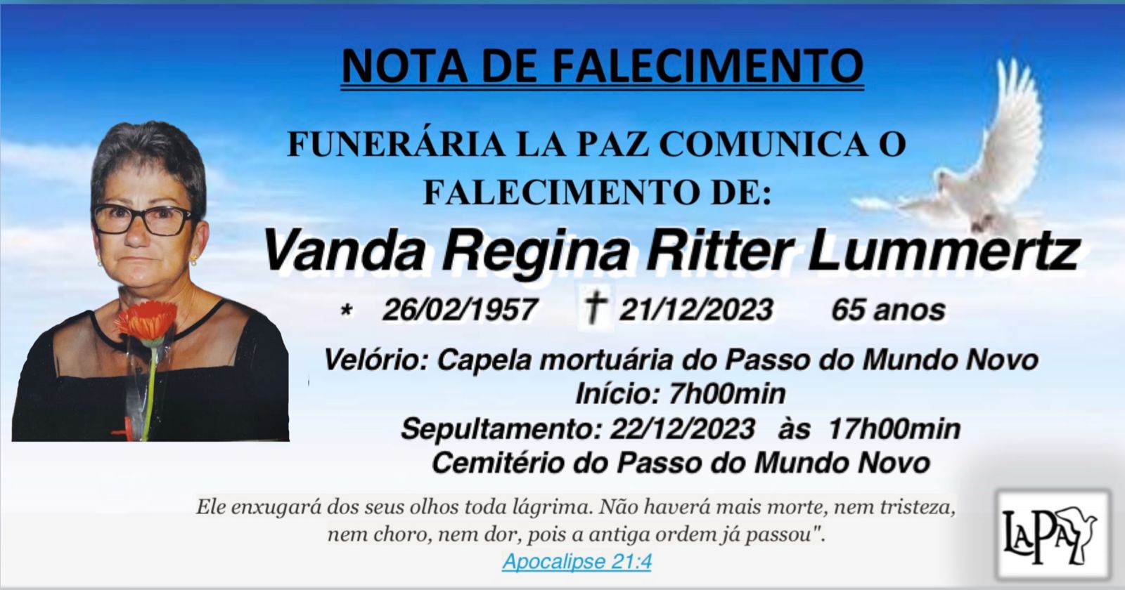Falecimento | Vanda Regina Ritter Lummertz