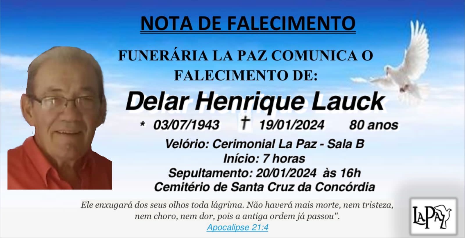 Falecimento | Delair Henrique Lauck