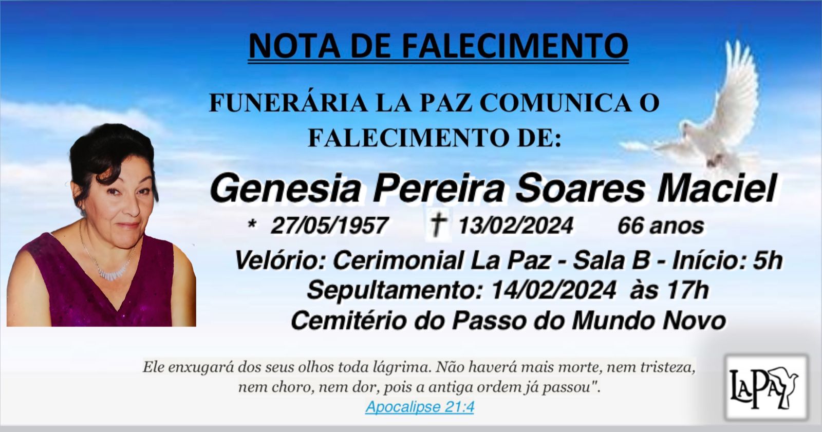 Falecimento | Genesia Pereira Soares Maciel