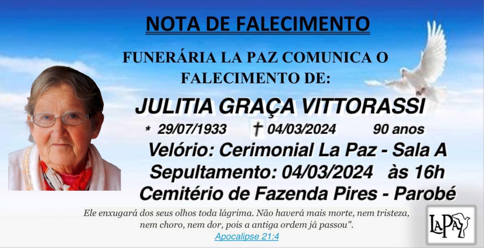 Falecimento | Julitia Graça Vittorassi