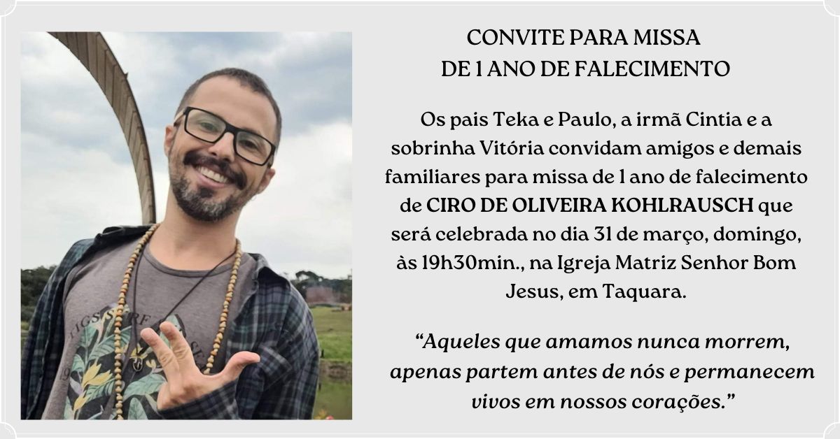 Um ano de falecimento | Ciro Oliveira Kohlrausch