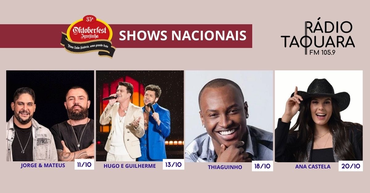 Oktoberfest de Igrejinha anuncia Jorge e Mateus, Hugo e Guilherme, Thiaguinho e Ana Castela