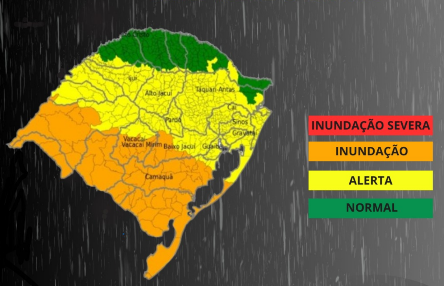Defesa Civil prevê chuvas intensas e ventos fortes até quinta-feira (02/5) no Rio Grande do Sul