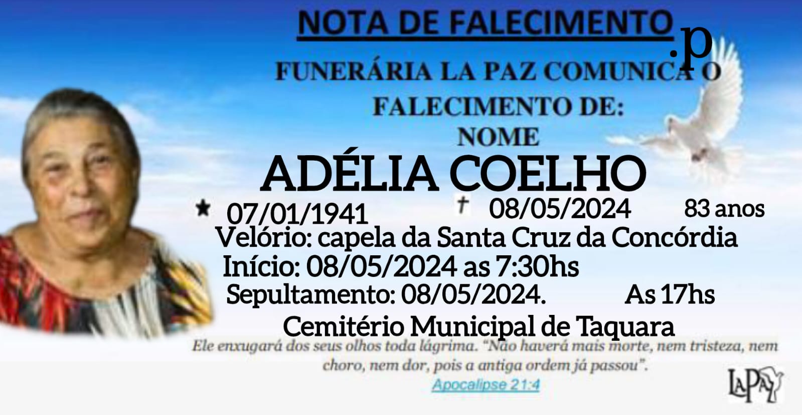 Falecimento | Adélia Coelho