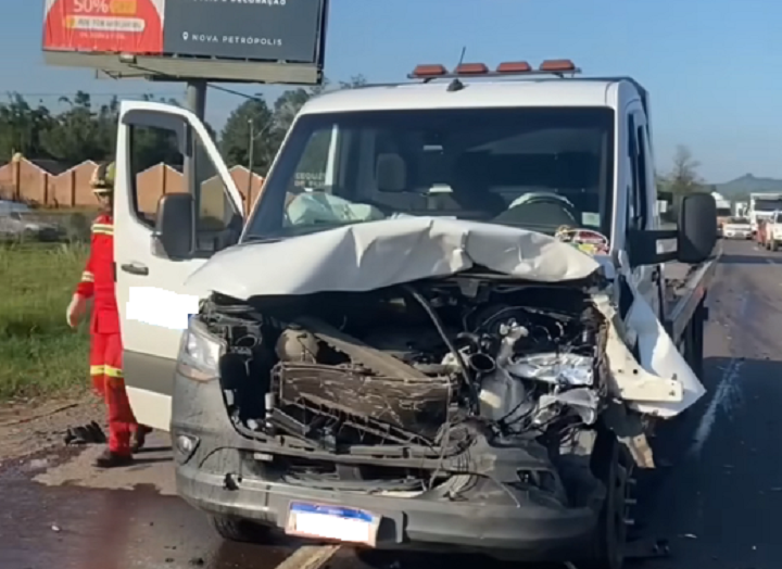 Caminhão com placas de Parobé colide contra bovino na ERS-239 em Araricá