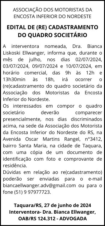 Edital | Associação dos Motoristas