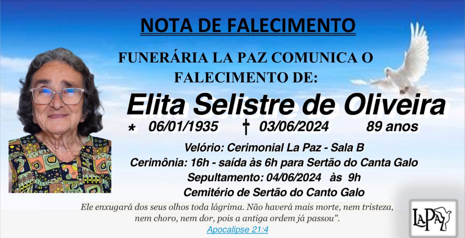 Falecimento | Elita Selistre de Oliveira