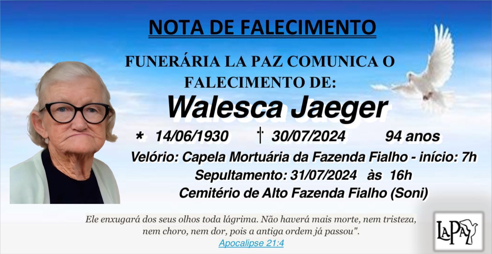 Falecimento | Walesca Jaeger