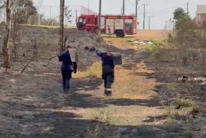Bombeiros de Taquara combatem incêndio em vegetação dentro da área urbana do município