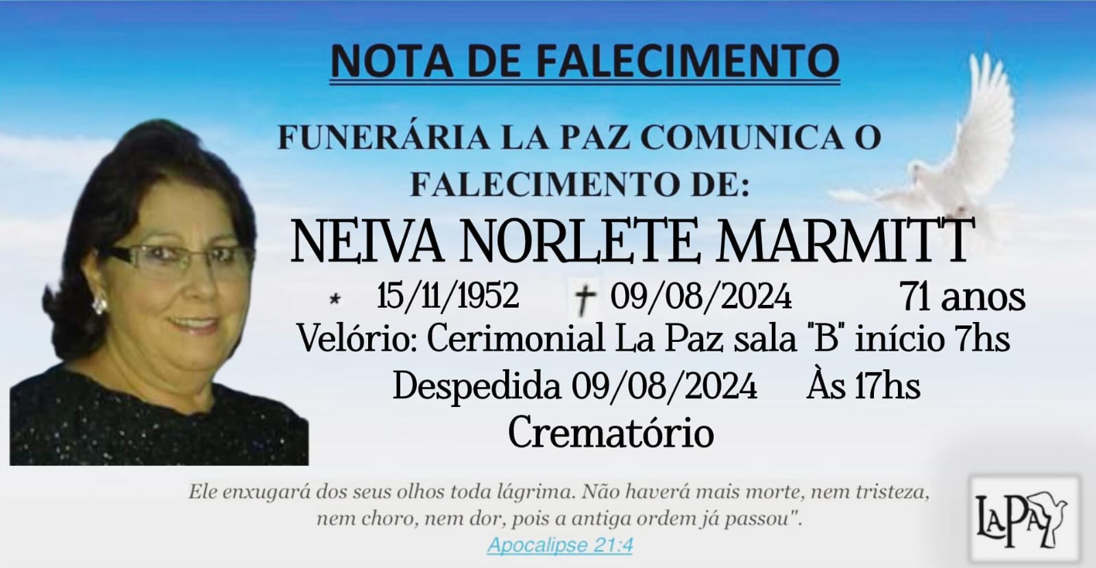 Falecimento | Neiva Norlete Marmitt