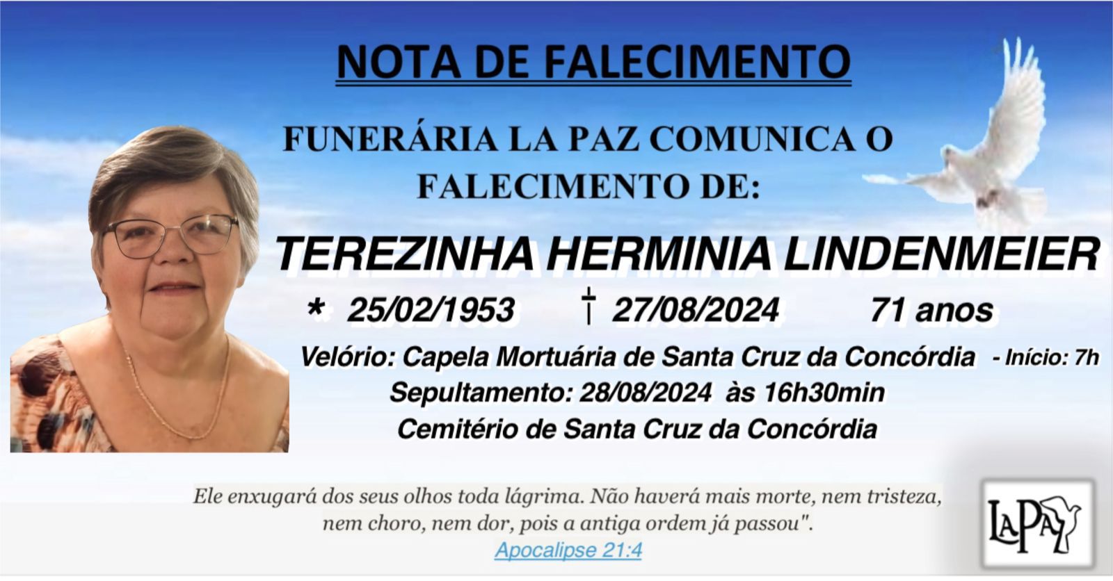 Falecimento | Terezinha Hermínia Lindenmeier