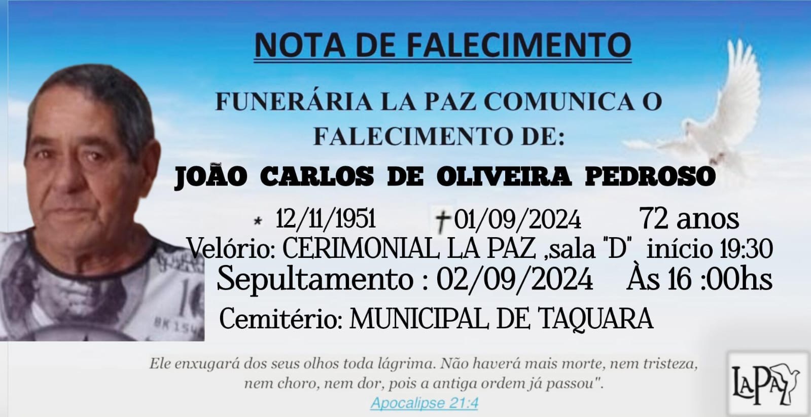 Falecimento | João Carlos de Oliveira Pedroso