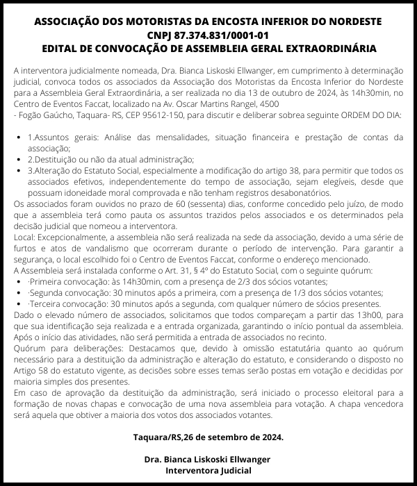 Editais | Associação dos Motoristas