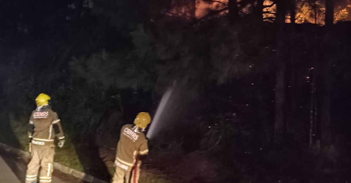 Bombeiros controlam incêndio em mato na ERS-239 em Taquara