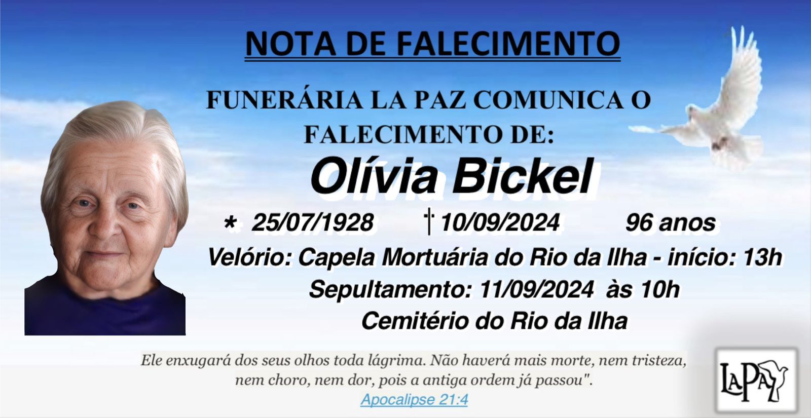 Falecimento | Olívia Bickel