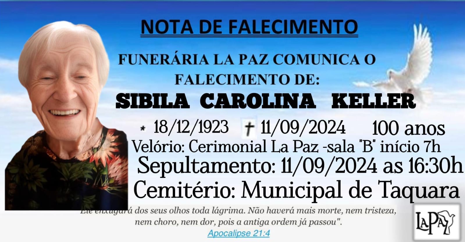 Falecimento | Sibila Carolina Keller
