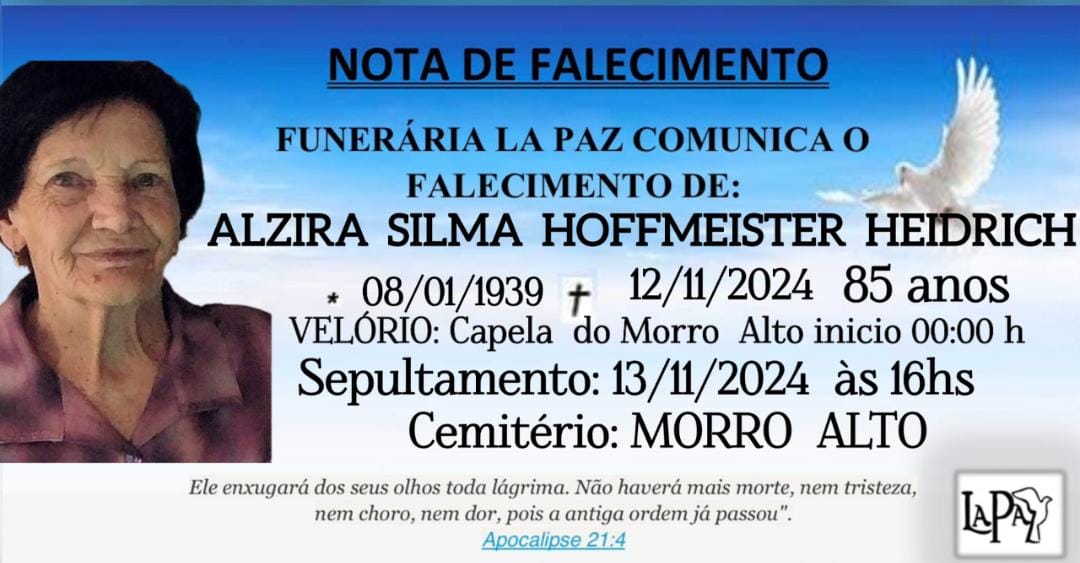 Falecimento | Alzira Silma Hoffmeister Heidrich