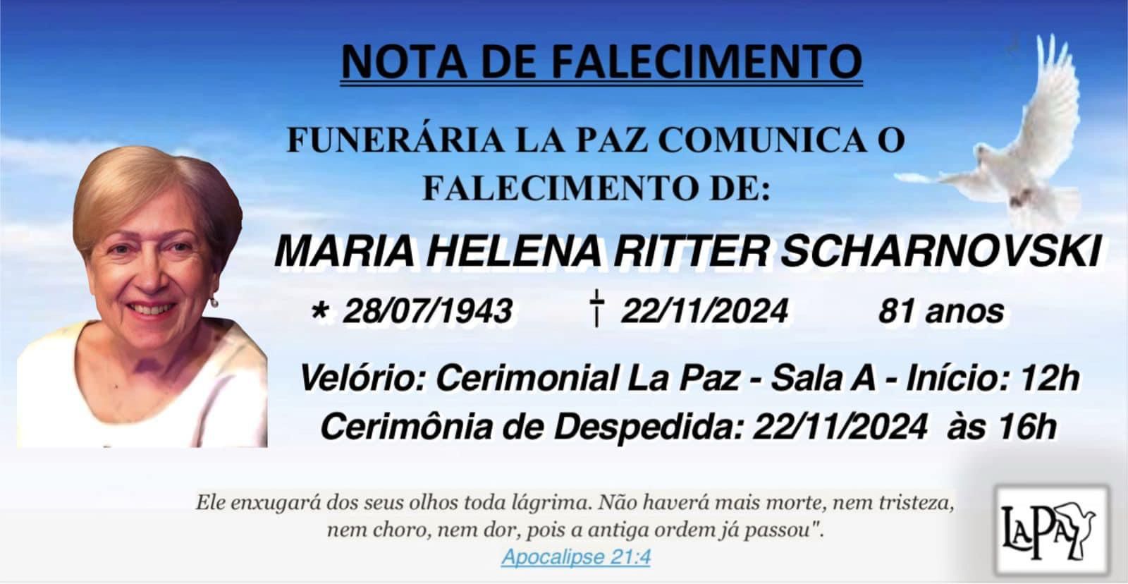 Falecimento | Maria Helena Ritter Scharnovski