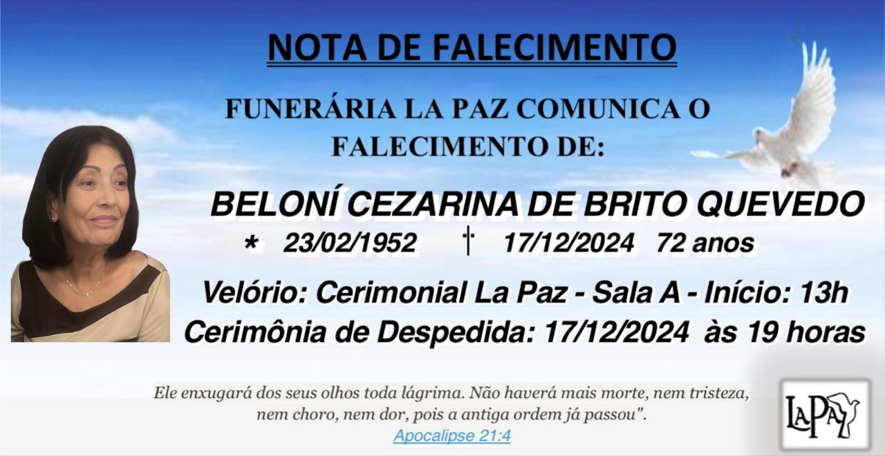 Falecimento | Beloní Cezarina de Brito Quevedo