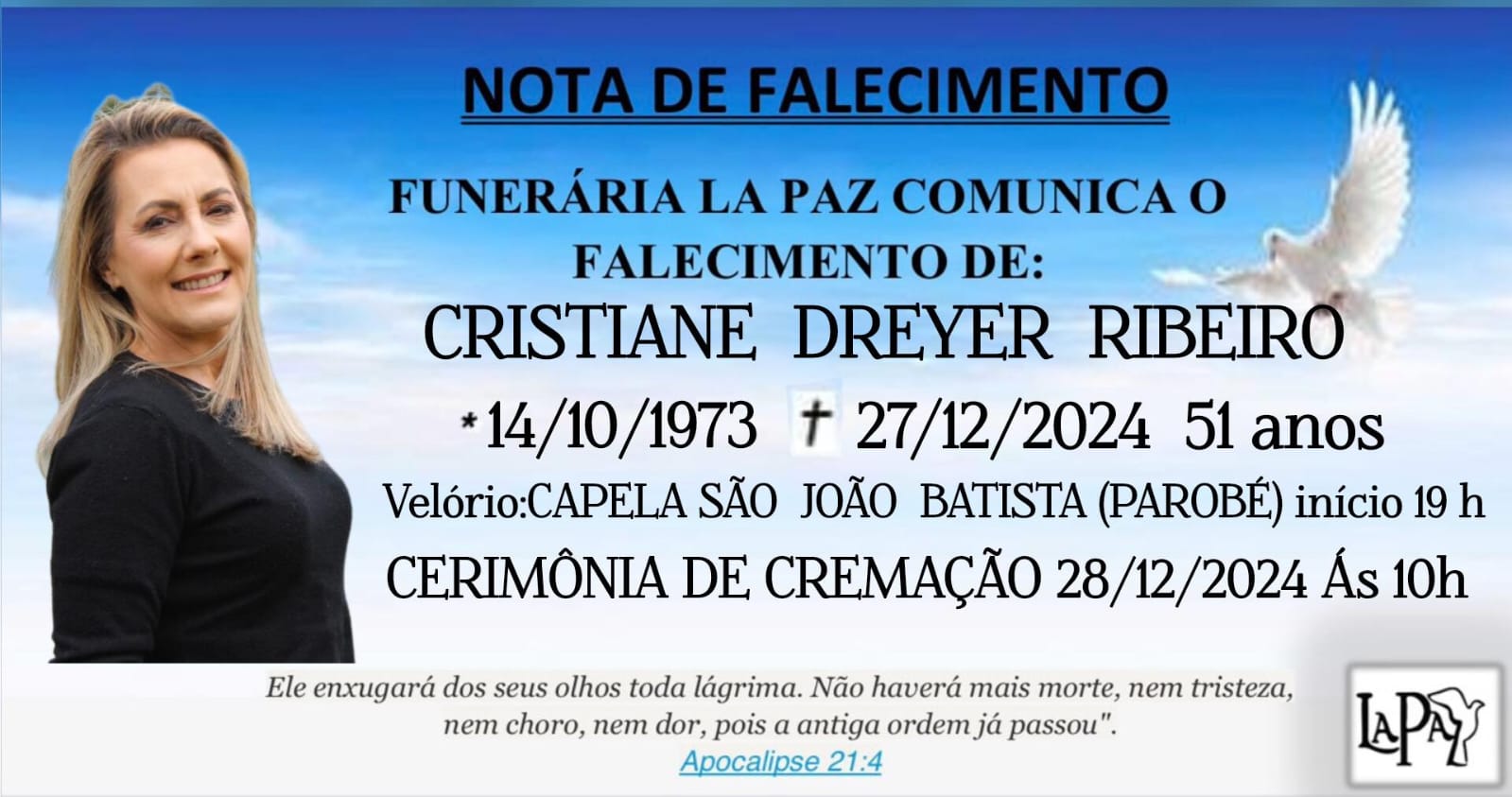 Falecimento | Cristiane Dreyer Ribeiro