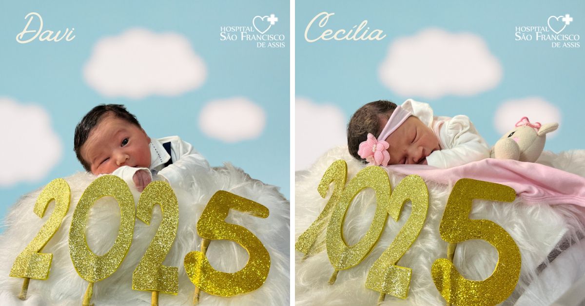 Davi e Cecília são os primeiros bebês de 2025 no Hospital São Francisco de Assis, em Parobé