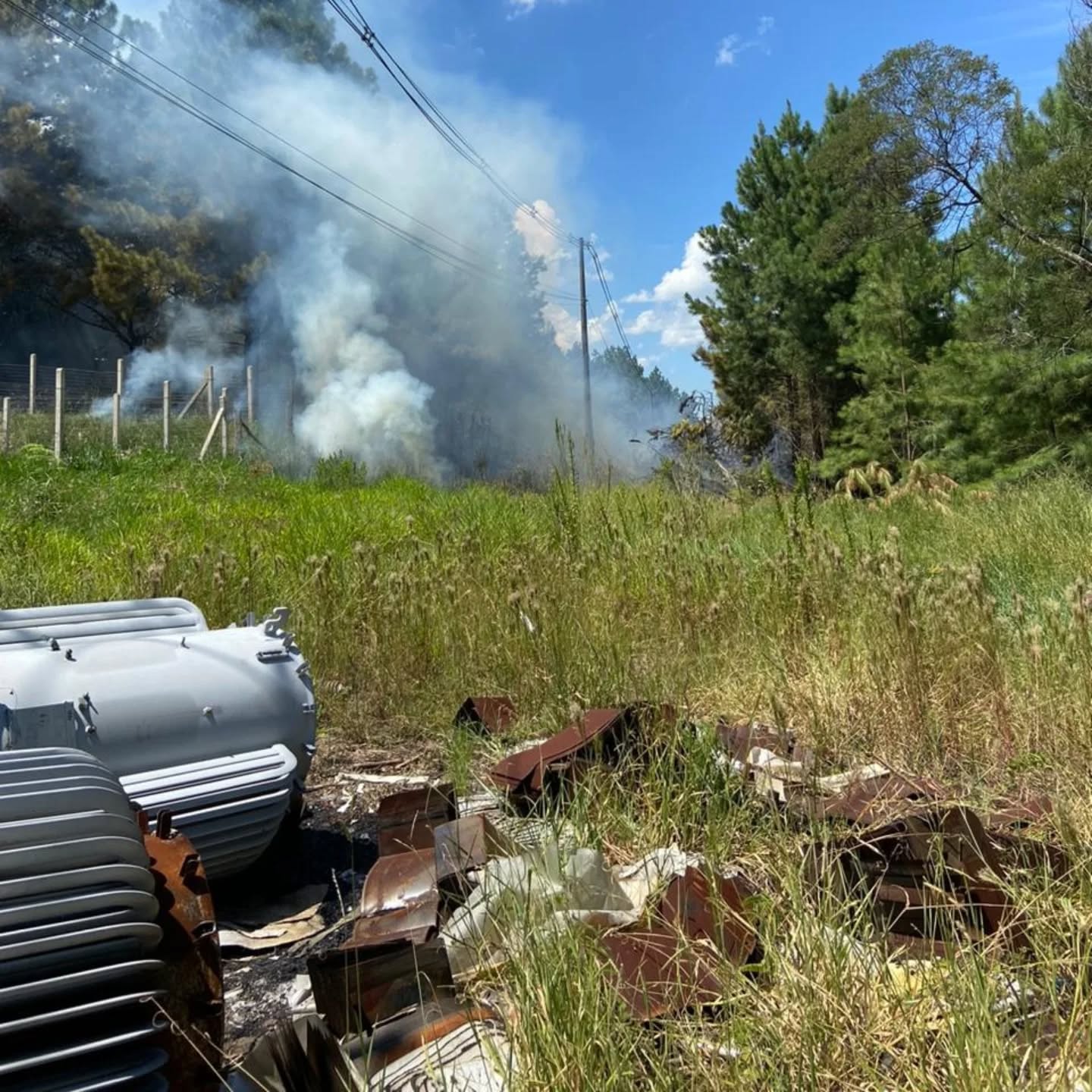Bombeiros controlam incêndio florestal às margens da ERS-239, em Taquara