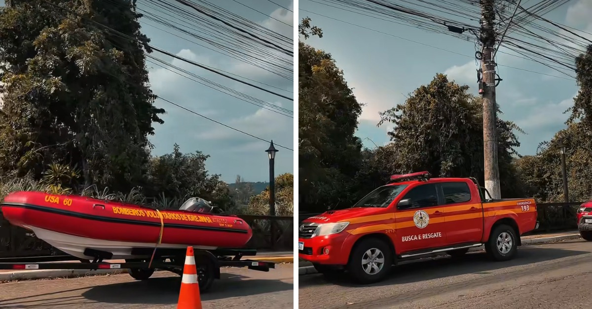 Bombeiros realizam buscas por homem desaparecido no Rio Paranhana, em Igrejinha