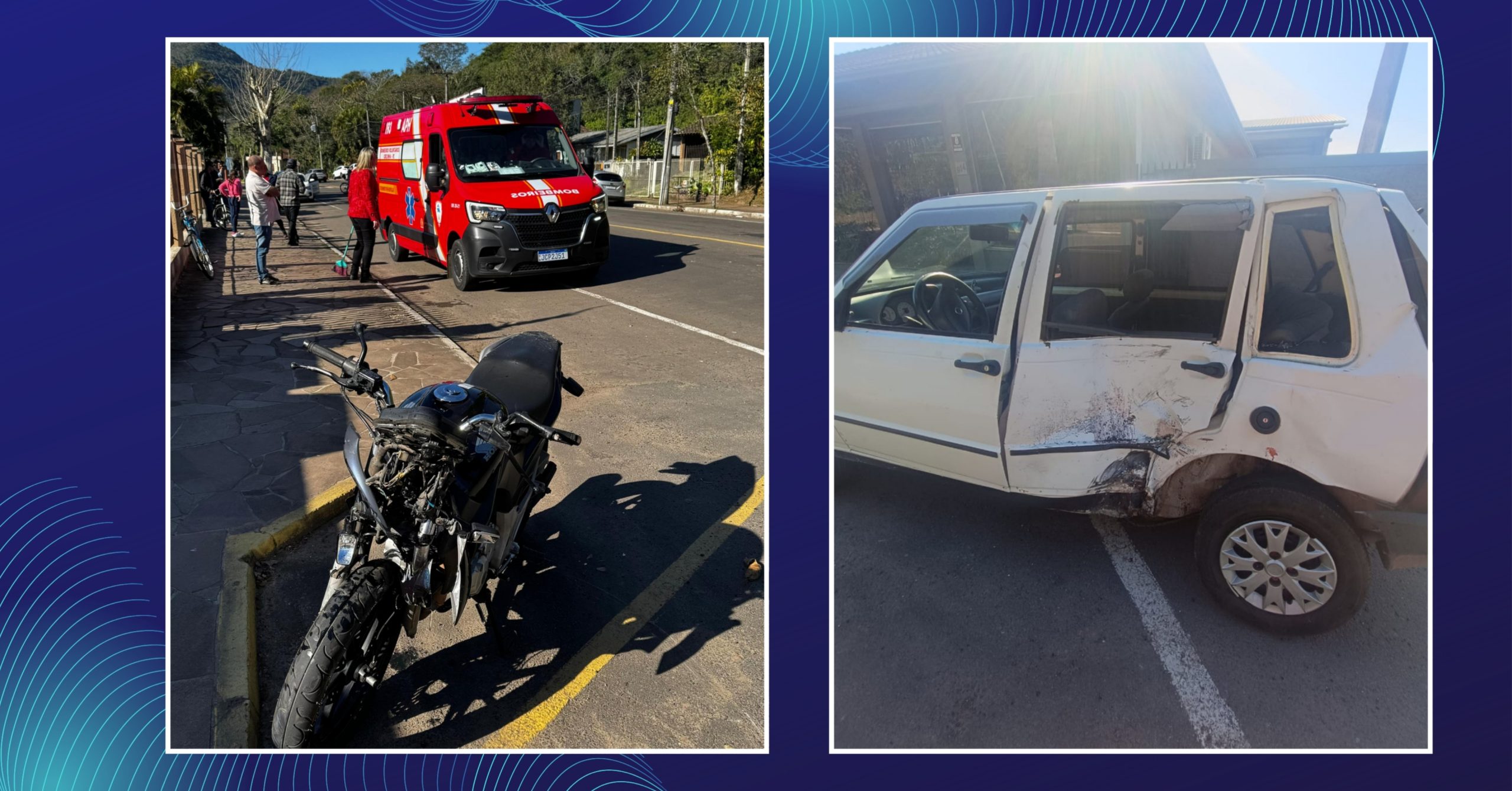 Colisão entre carro e moto deixa dois feridos nesta segunda-feira (11), em Igrejinha