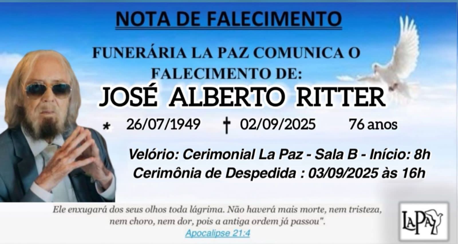 Falecimento | José Alberto Ritter (Dr. Ritter)