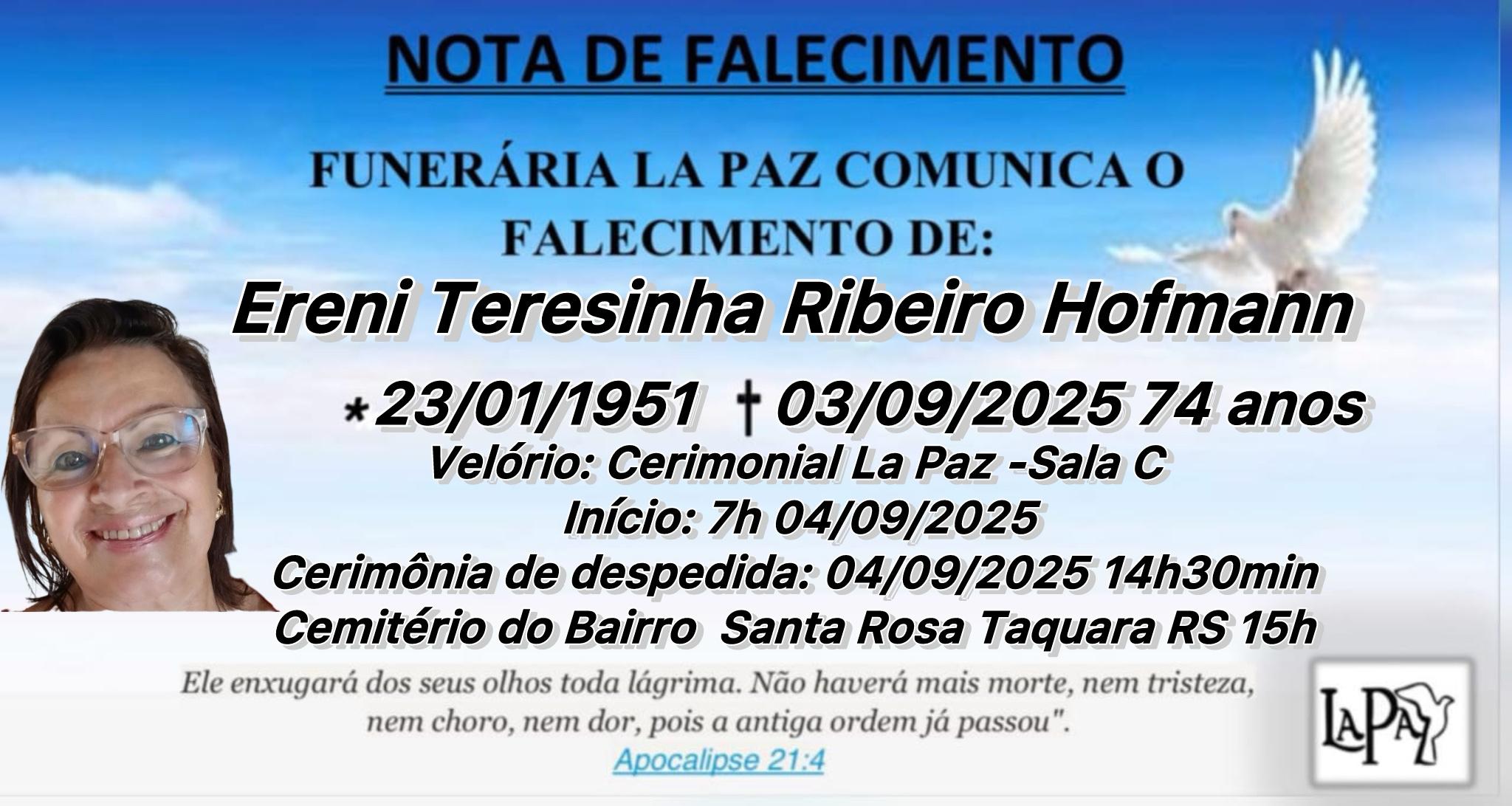Falecimento | Ereni Teresinha Ribeiro Hofmann
