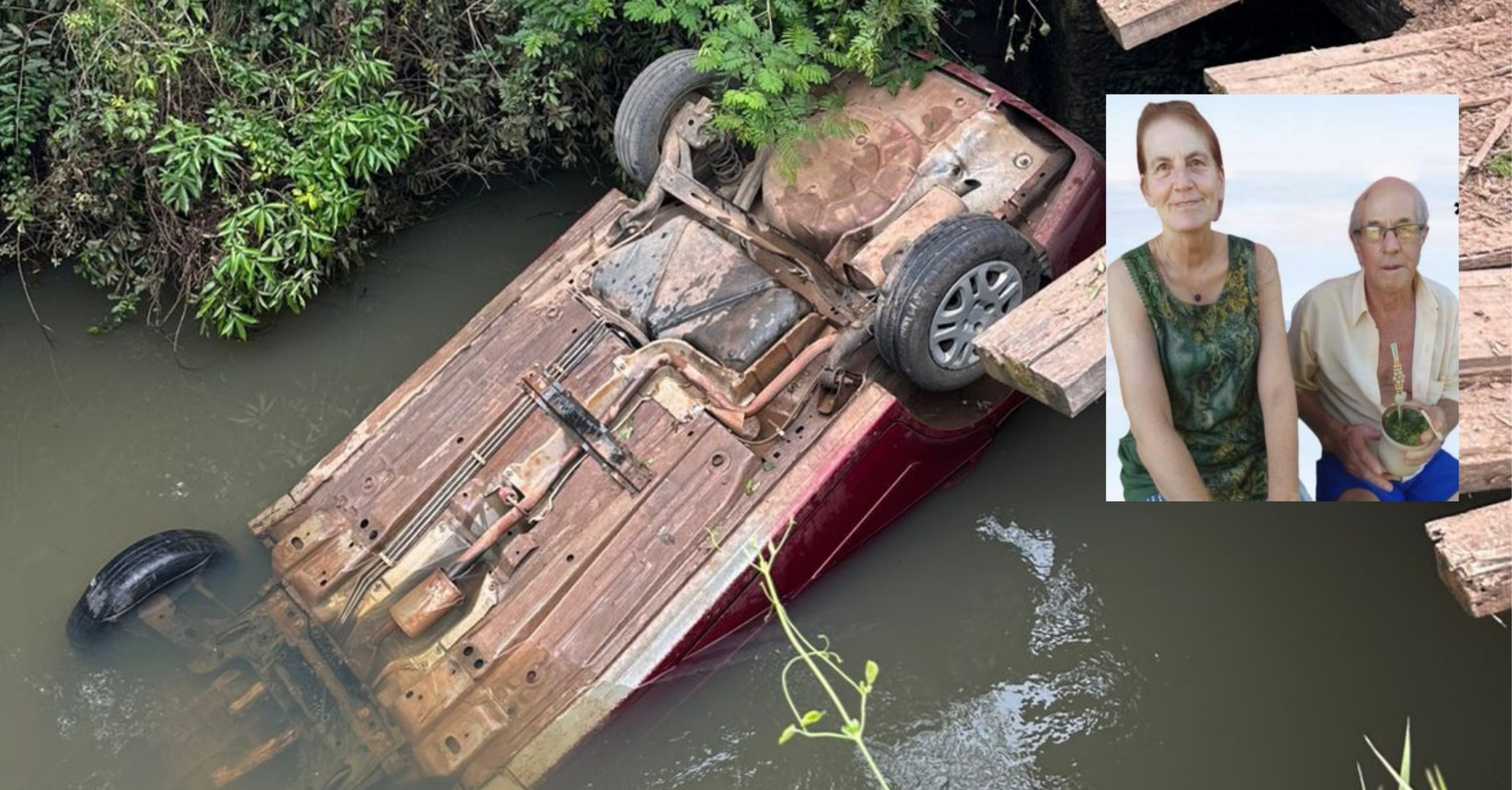 Casal idoso morre ao cair com carro dentro de arroio no interior de Taquara